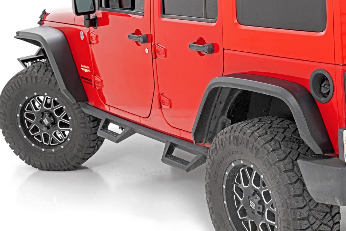 Jeep Wrangler Fender Flares - Front + Rear - Rough Country - High Clearance LED Flat - Black - '07-'18